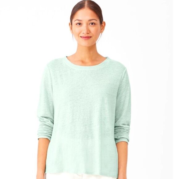 Eileen Fisher Organic Linen Jersey Crew Neck Top Sz XS Gently Loved